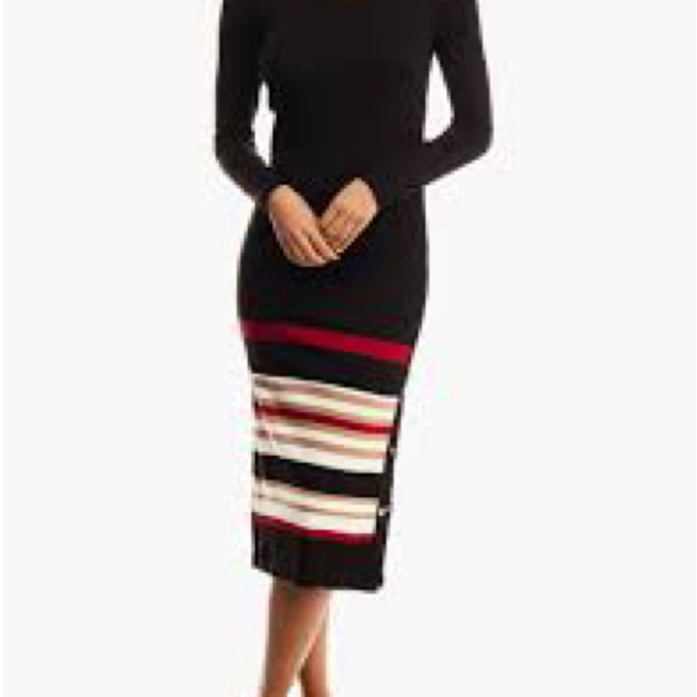 Massimo Dutti Black Dress with Red and White Stripes